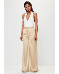 Missguided Nude Satin Wide Leg Pants