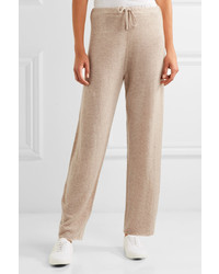 The Row Pepita Cashmere And Silk Blend Track Pants Beige