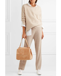 The Row Pepita Cashmere And Silk Blend Track Pants Beige