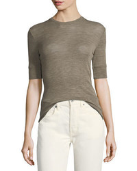 Vince Short Sleeve Crewneck Fitted Wool Top