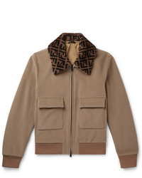 Fendi Shearling Trimmed Wool Fleece Blouson Jacket
