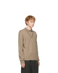 Lemaire Beige Wool V Neck Long Sleeve Polo