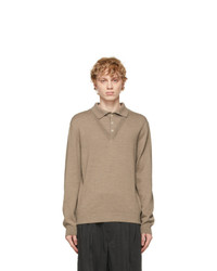 Lemaire Beige Wool V Neck Long Sleeve Polo