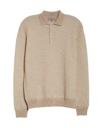 Canali Thermal Knit Long Sleeve Wool Polo In Beige At Nordstrom