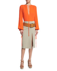 Michael Kors Michl Kors Collection Mid Rise Straight Wool Skirt Wslit Sand