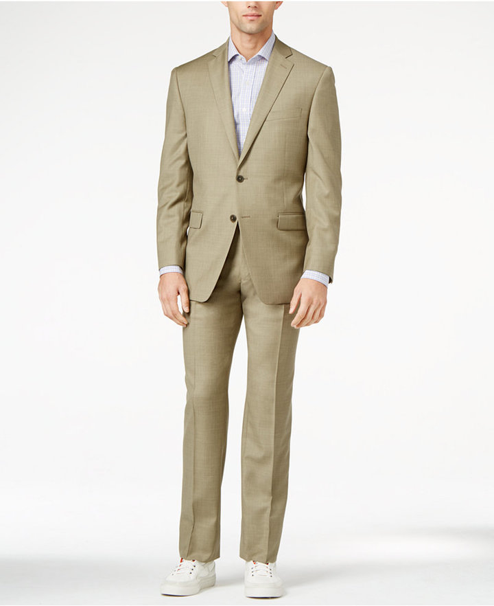 Calvin Klein Tan Sharkskin Slim Fit Suit, $650 | Macy's | Lookastic