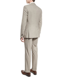 BOSS Huge Genius Slim Houndstooth Three Piece Wool Suit Tan