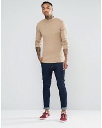 Asos Muscle Fit Ribbed Turtleneck Sweater In Merino Wool Mix