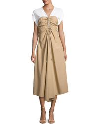 3.1 Phillip Lim Cap Sleeve Gathered Front Cotton Woven Dress