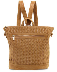 Tan Woven Leather Backpack