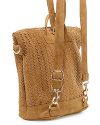 Neiman Marcus Distressed Woven Square Backpack Sand