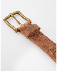 Asos Brand Woven Belt In Tan Leather