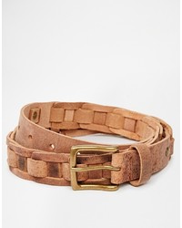 Asos Brand Woven Belt In Tan Leather