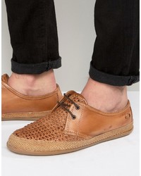 Tan Woven Leather Derby Shoes