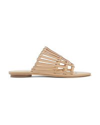 Tan Woven Leather Flat Sandals