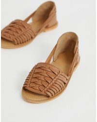 ASOS DESIGN Fran Leather Woven Flat Sandals