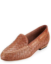 Sesto Meucci Nellie Perforated Woven Flat Loafer Beige