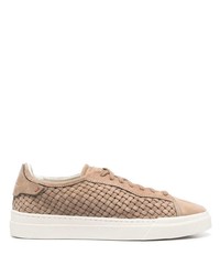 Tan Woven Leather Low Top Sneakers