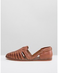 Asos Woven Sandals In Tan Leather