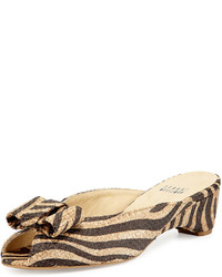 Stuart Weitzman Candy Zebra Print Woven Bow Slide Sandal
