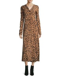 Diane von Furstenberg Long Sleeve Midi Woven Silk Wrap Dress