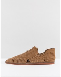 Asos Woven Lace Up Sandals In Tan Suede