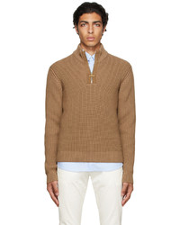 Dunhill Brown Engineered Half Zip Sweater