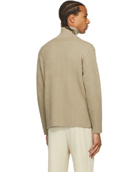 Auralee Khaki Wool Half Zip Sweater