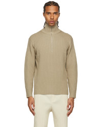 Auralee Khaki Wool Half Zip Sweater