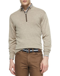 Peter Millar Napa Quarter Zip Pullover Sweater Tan