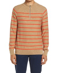 Open Edit Stripe Mock Neck Cotton Blend Sweater