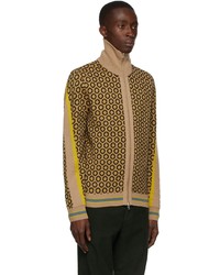 Dries Van Noten Beige Wool Printed Zip Sweater