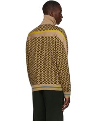 Dries Van Noten Beige Wool Printed Zip Sweater