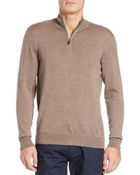 Black Brown 1826 Front Zip Merino Wool Sweater