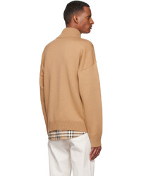 Burberry Tan Knit Zip Up Sweater