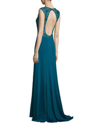 Sue Wong Sleeveless Open Back Gown Peacock