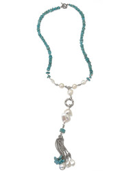 Stephen Dweck Turquoise Pearl Beaded Tassel Necklace