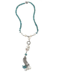 Stephen Dweck Turquoise Pearl Beaded Tassel Necklace