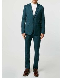 Topman Teal Wool Blend Flannel Skinny Fit Suit Jacket