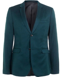 Topman Teal Wool Blend Flannel Skinny Fit Suit Jacket