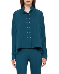 Akris Double Breasted Dolman Blouse Seabiscuit
