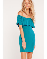 Missguided Frill Bandeau Bodycon Dress Teal