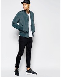 Asos Bomber Jacket With Ma1 Pocket In Teal