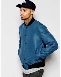 Asos Bomber Jacket With Poppers In Teal