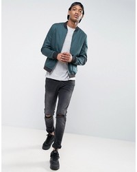 Asos Muscle Fit Bomber Jacket With Sleeve Zip In Bottle Green