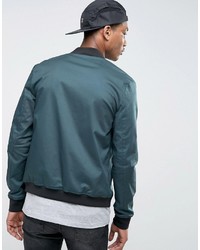 Asos Muscle Fit Bomber Jacket With Sleeve Zip In Bottle Green