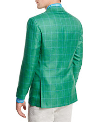 Kiton Windowpane Cashmere Silk Three Button Sport Coat Green