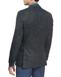 BOSS Windowpane Jersey Wool Sport Coat Charcoalteal