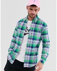 Polo Ralph Lauren Player Logo Check Oxford Shirt Slim Fit In Green