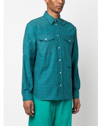 Versace Logo Embroidered Checked Shirt